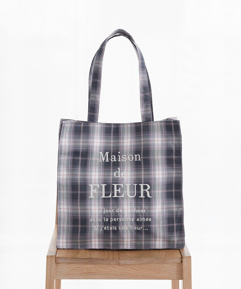 Maison de FLEUR ブランドロゴ刺繍チェックスクエアトート 