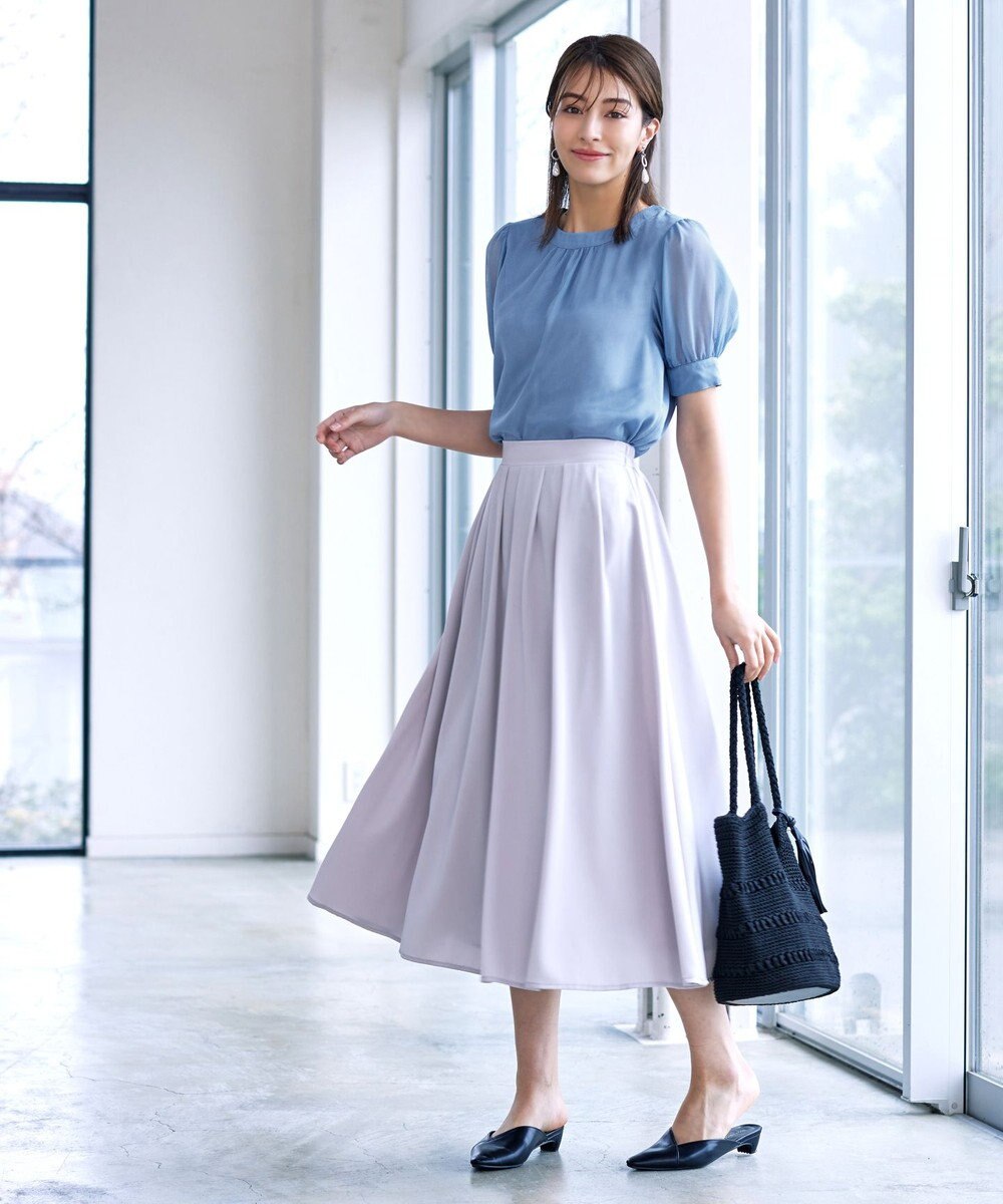 Tiaclasse 【洗える】ドビーシフォンパフスリーブブラウス 