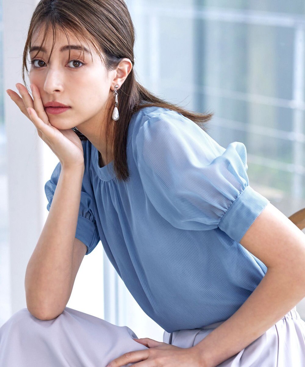 Tiaclasse 【洗える】ドビーシフォンパフスリーブブラウス 