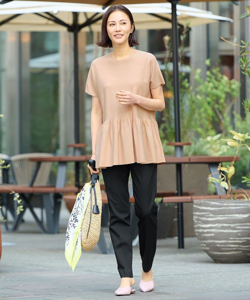 自由区 【XSサイズ～/洗える】クレープストレッチペプラム ニット 