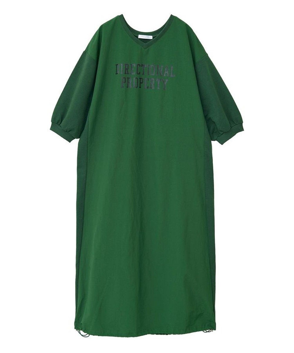 Green Parks ７分袖裏毛ドッキングロゴワンピース 