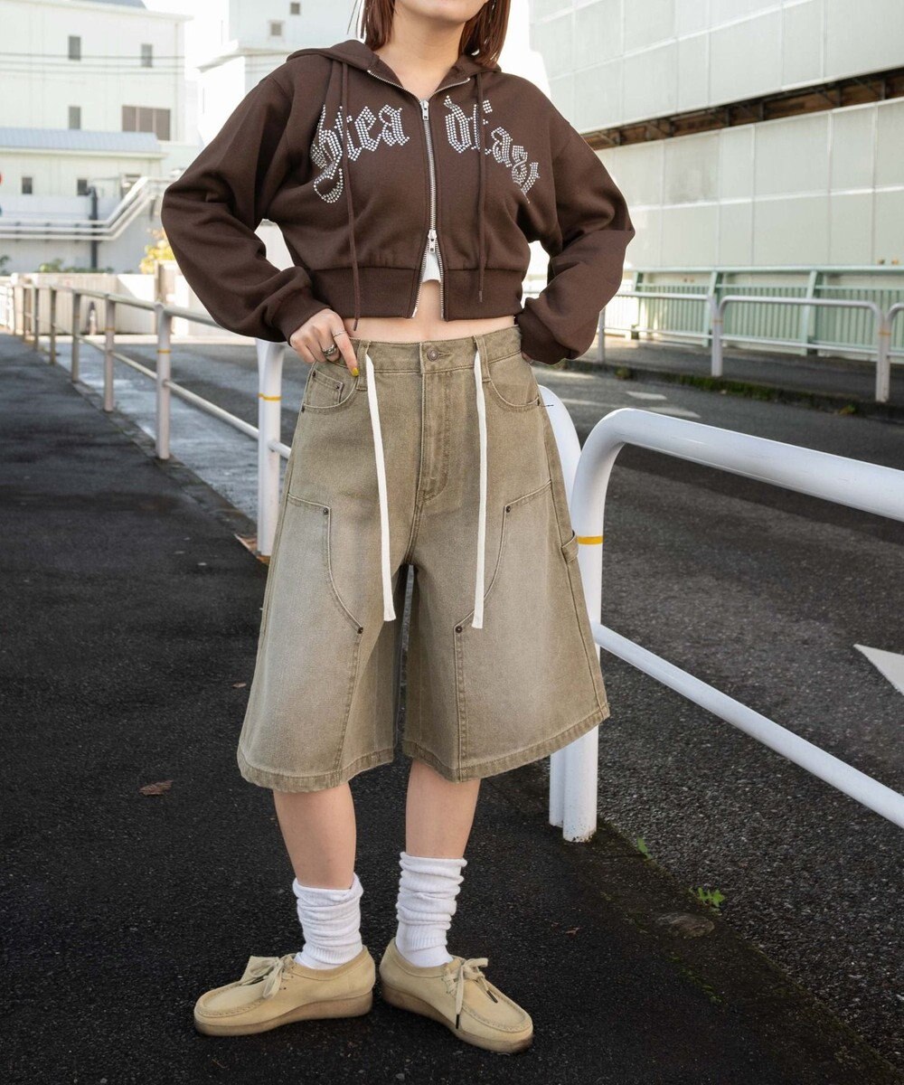 WEGO ウエストドロストダブルニーバギーハーフパンツ 