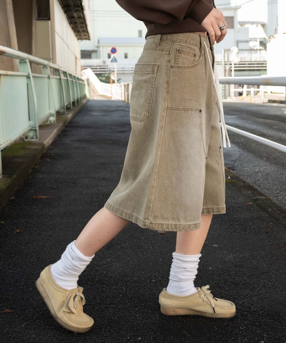 WEGO ウエストドロストダブルニーバギーハーフパンツ 