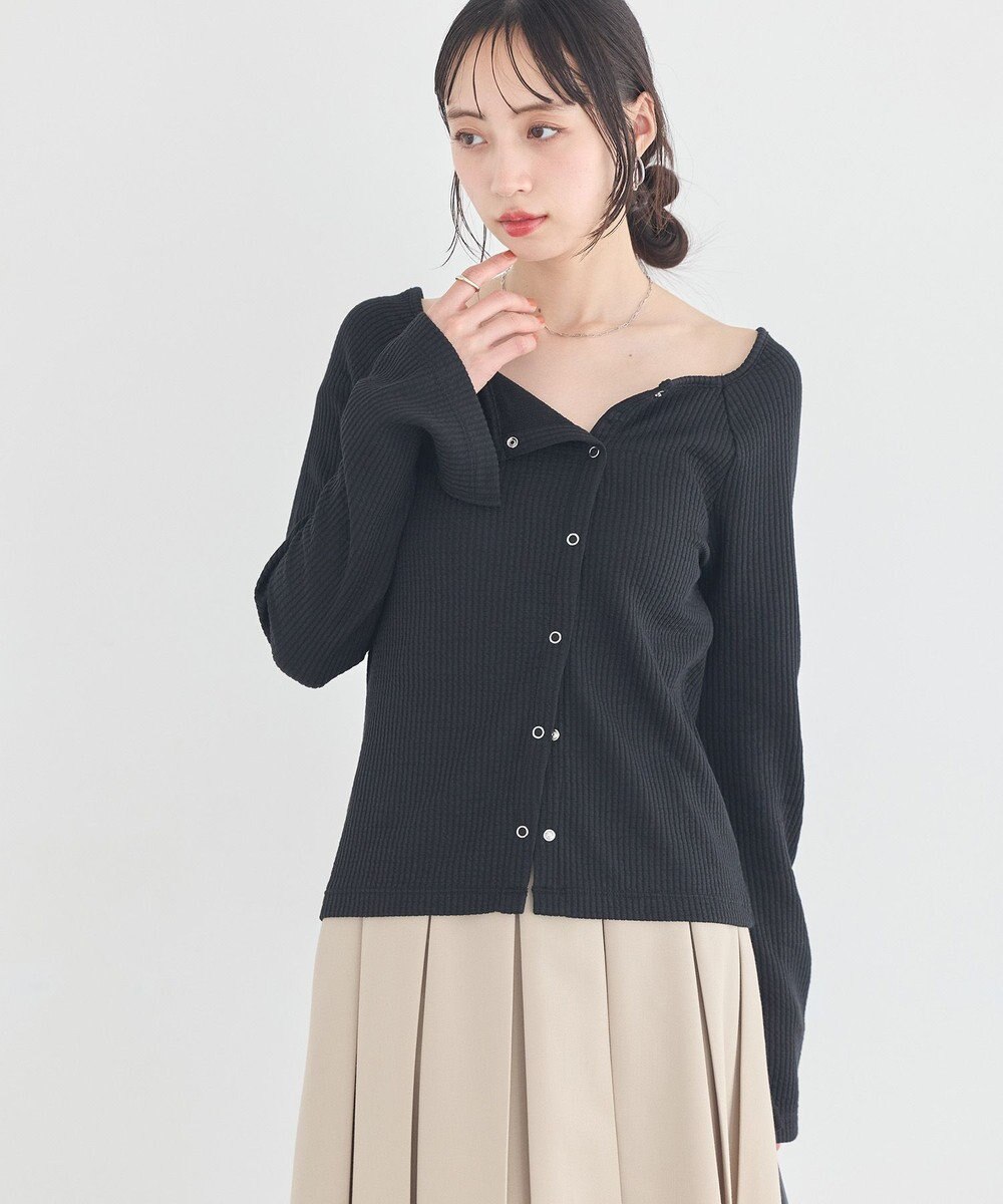 earth music&ecology 【予約】アシメ釦ツイストテレコカットソー 