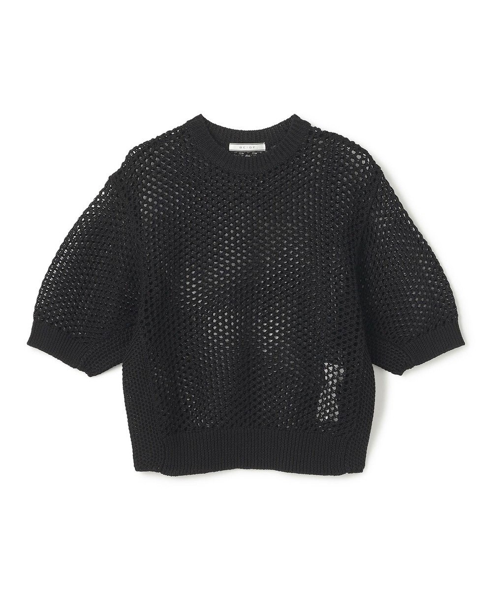 BEIGE， 【洗える】ALOE / コットンメッシュ半袖クルーネックニット 