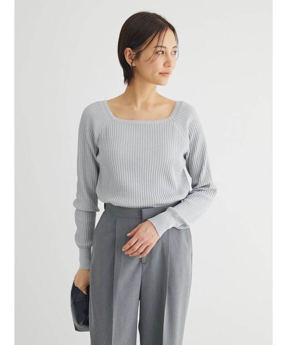 Green Parks 洗える　スクエアネックリブニットプルオーバー 