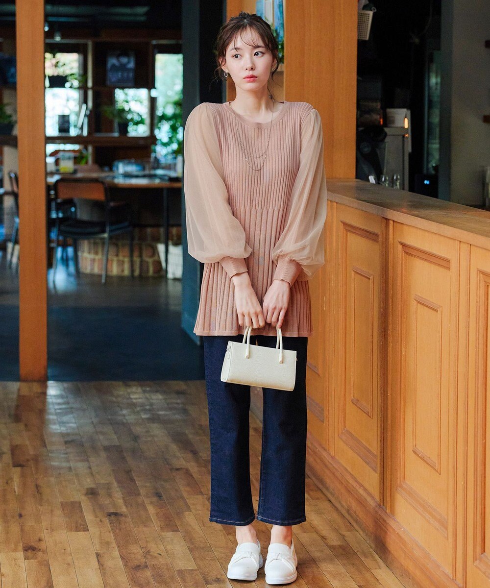 Tiaclasse チュールスリーブニットチュニック 