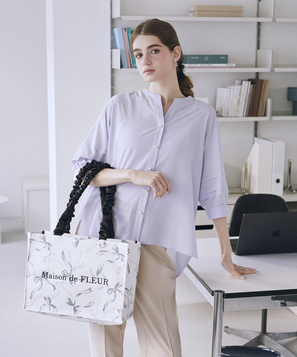 Maison de FLEUR リボン柄ギャザーハンドルスクエアトート 