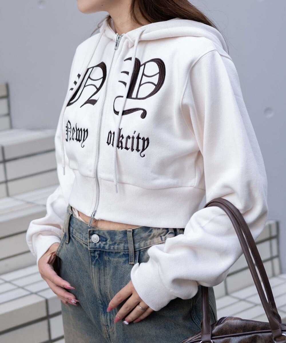 WEGO グラフィック裏起毛ショートZIPパーカー 