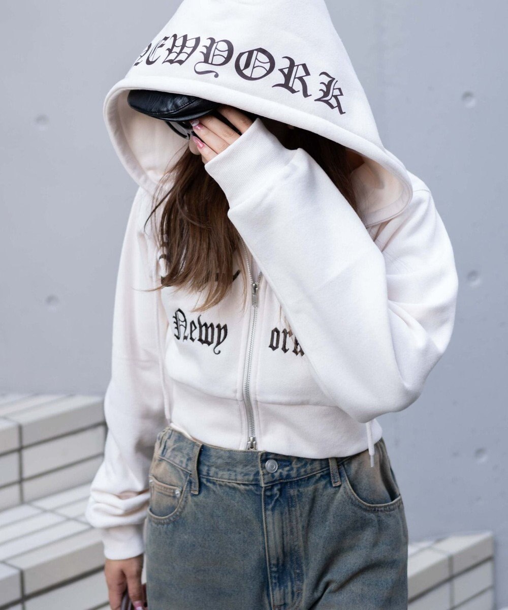 WEGO グラフィック裏起毛ショートZIPパーカー 