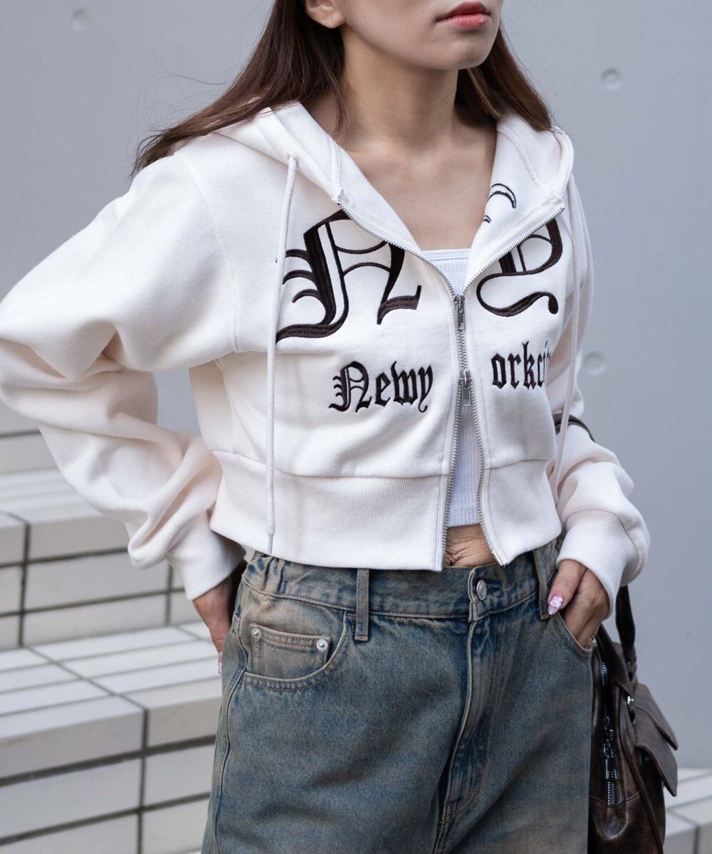 WEGO グラフィック裏起毛ショートZIPパーカー 