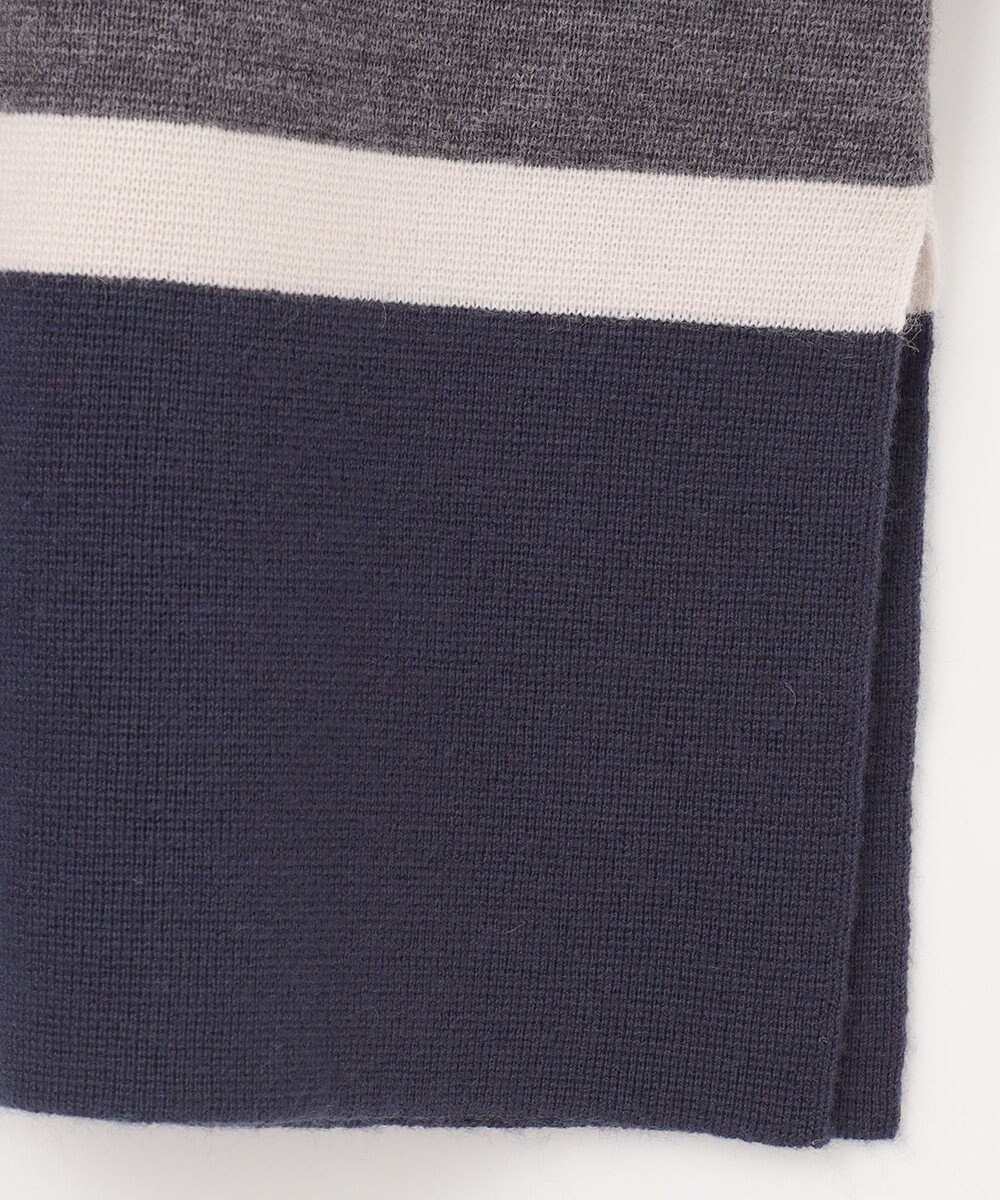 自由区 L 【セットアップ対応・洗える】ウールミラノボーダーチュニック丈 ニット 