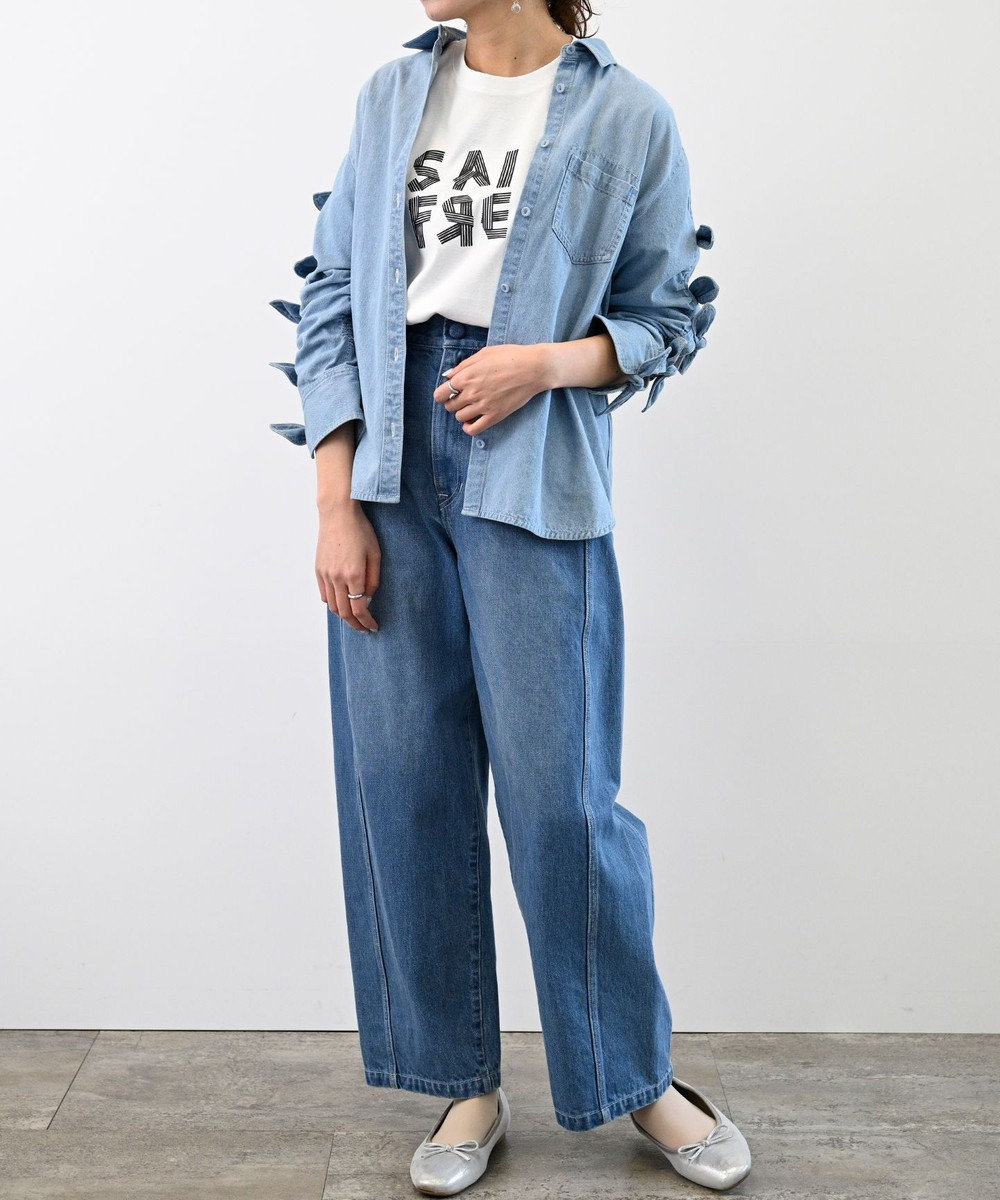 FORFORMO Ribbon Sleeve Denim Shirt リボンスリーブデニムシャツ 
