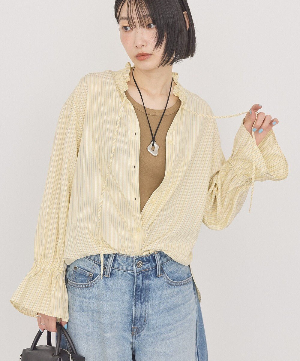 AMERICAN HOLIC スタンドフリルストライプスキッパーブラウス 