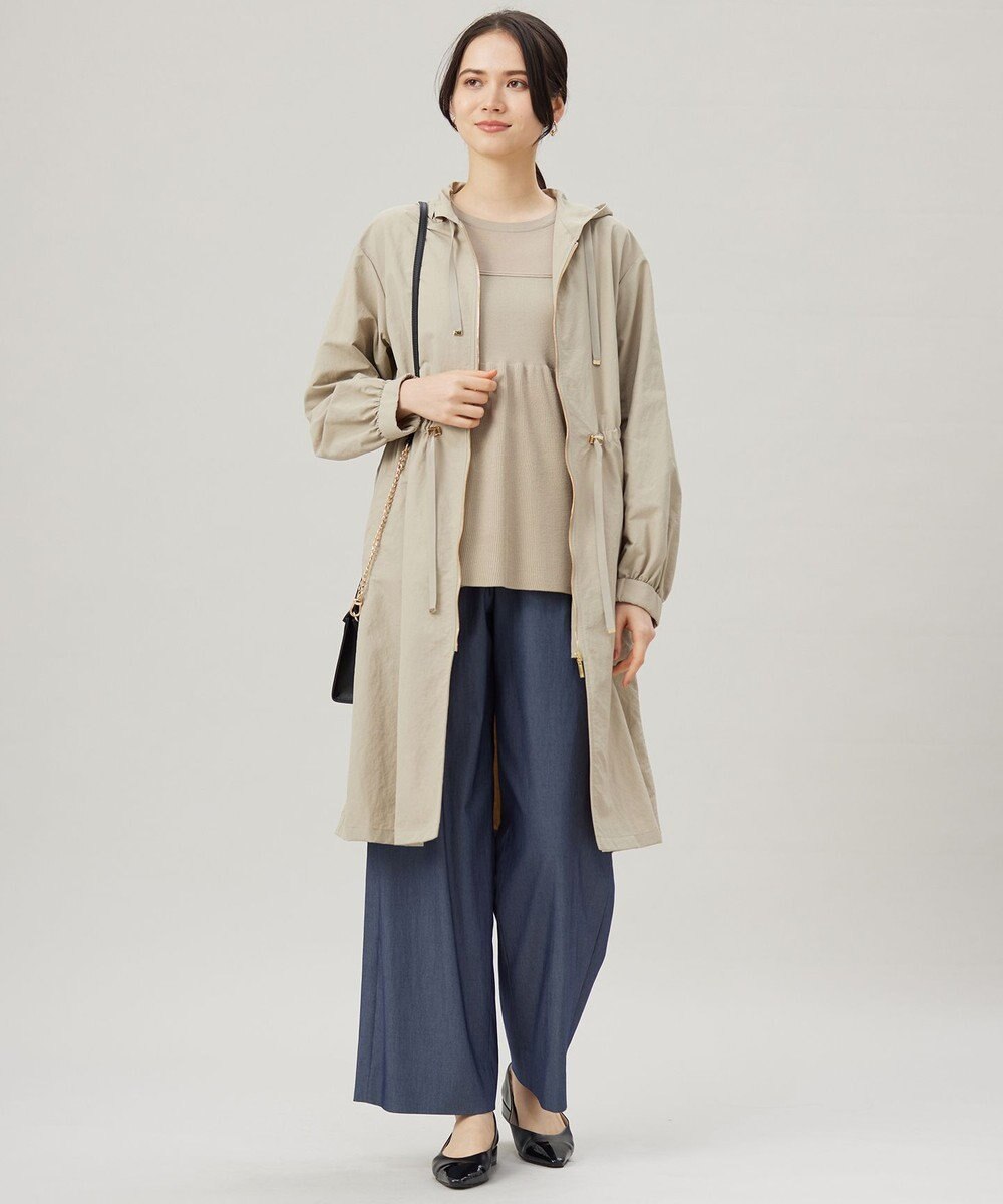 自由区 S 【撥水加工・UVケア・洗える】ライトグログランフーデッド コート 