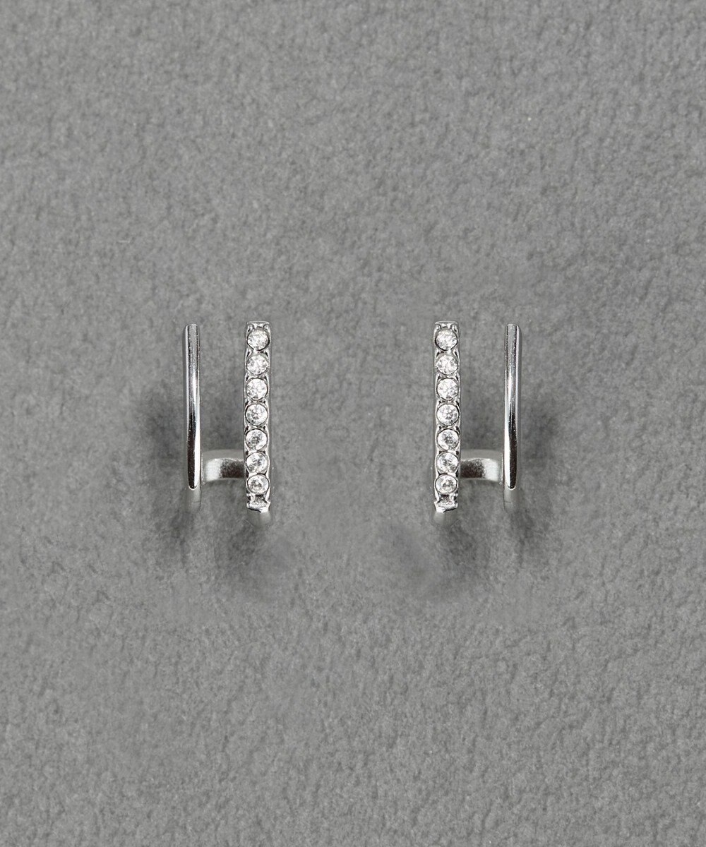 Phoebe 【金属アレルギー対応】メタル×ビジュー2ラインピアス　シルバー/サージカルステンレス 