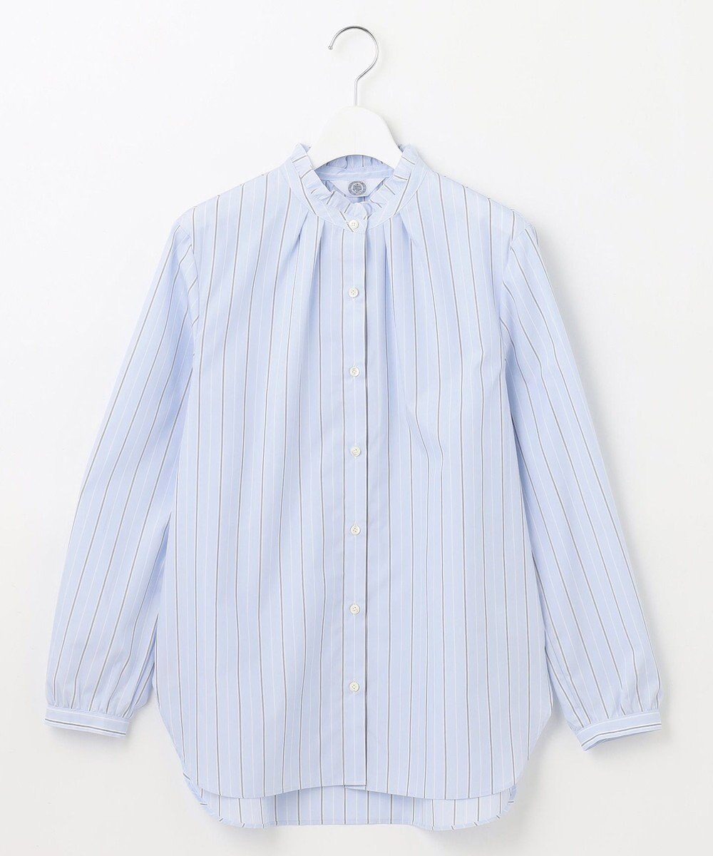 J.PRESS LADIES 【洗える】ランダムストライプ フリルネック ブラウス 