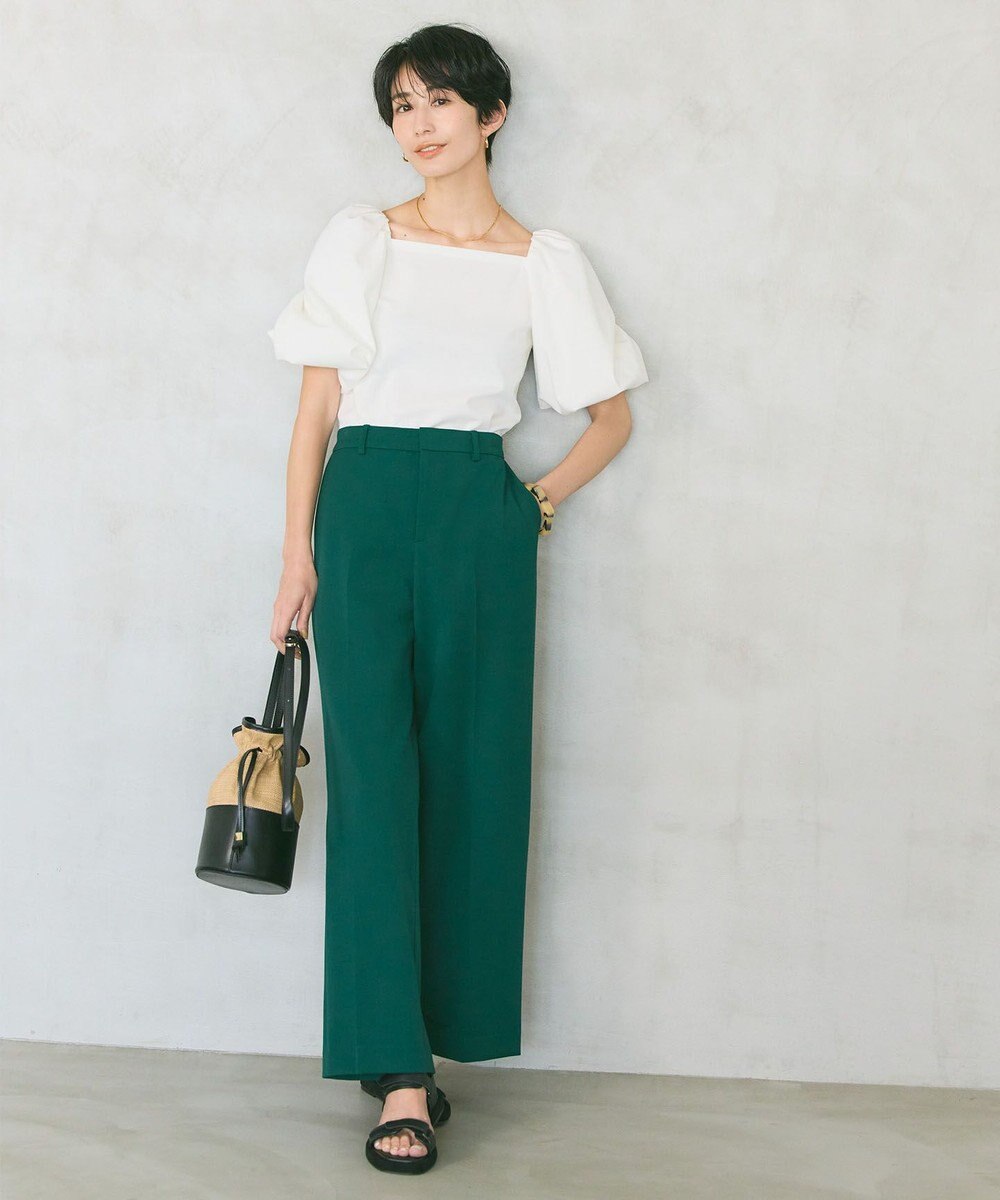 自由区 L 【WEB限定カラーあり/洗える/撥水加工】TRギャバ ワイドクロップドパンツ 