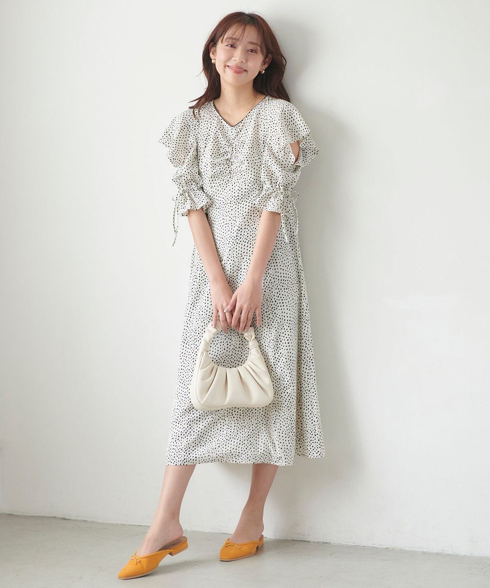 Feroux 【洗える】ショルダーオープンドット ワンピース 