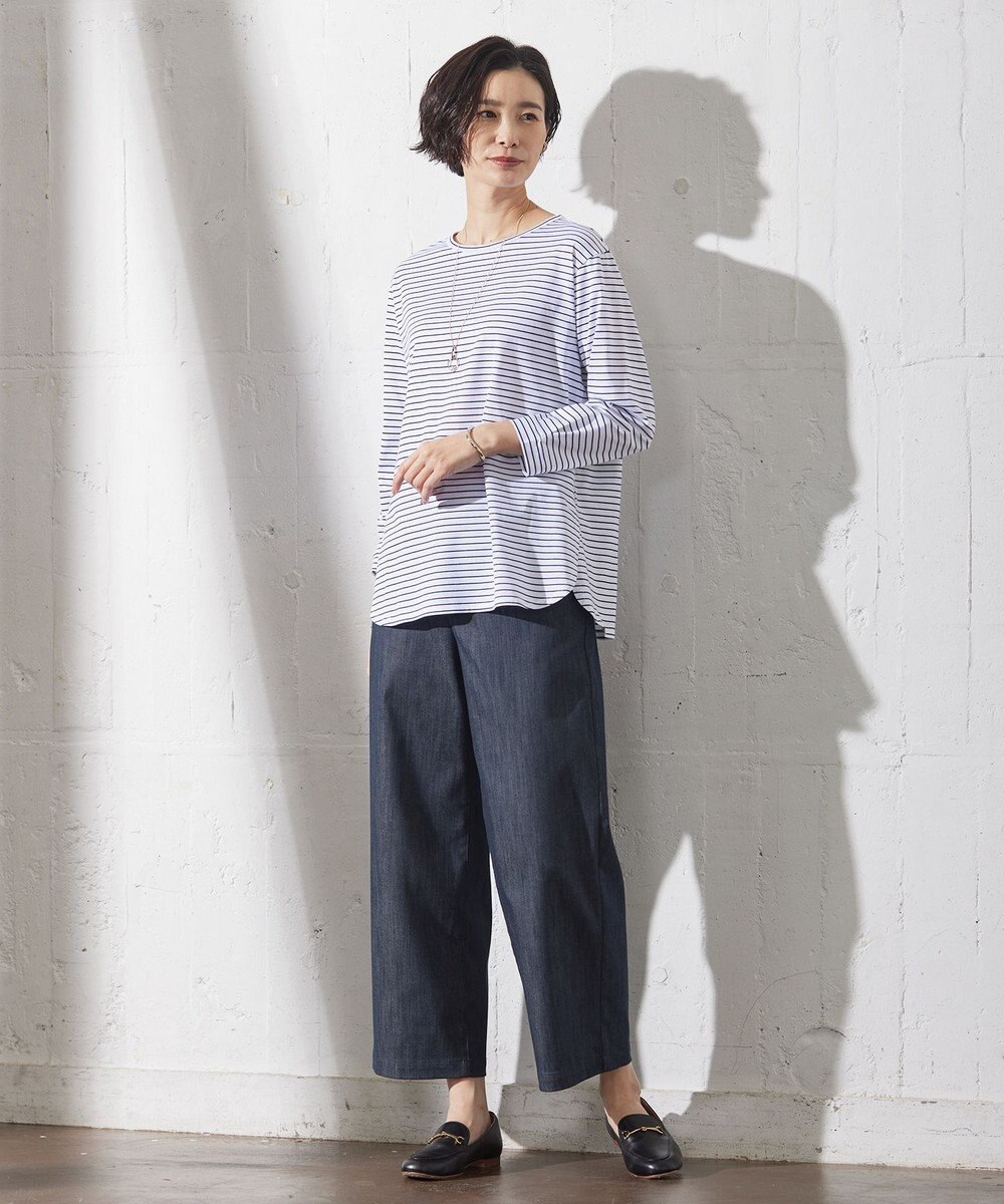 J.PRESS LADIES S 【洗える】セルロースシャンブレー ワイド パンツ 