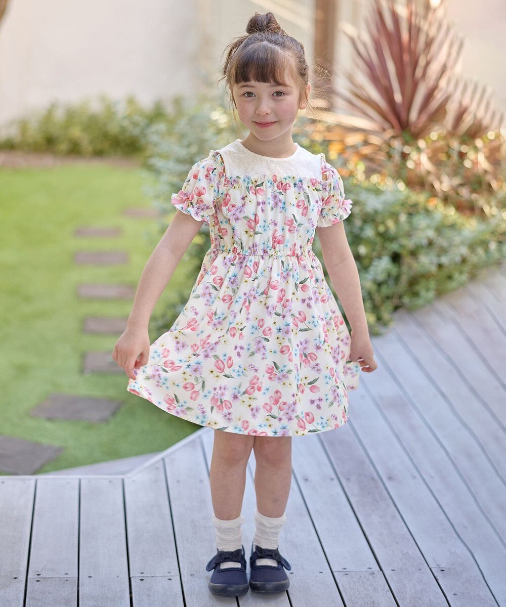 ANY KIDS オン・オフショルダー チューリップ ワンピース 