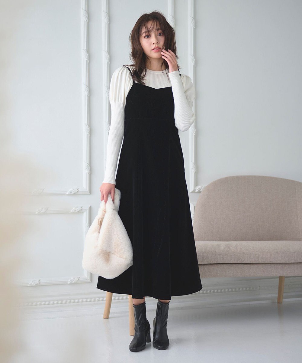 Feroux 【2WAY】パールストラップベロア ジャンスカ 