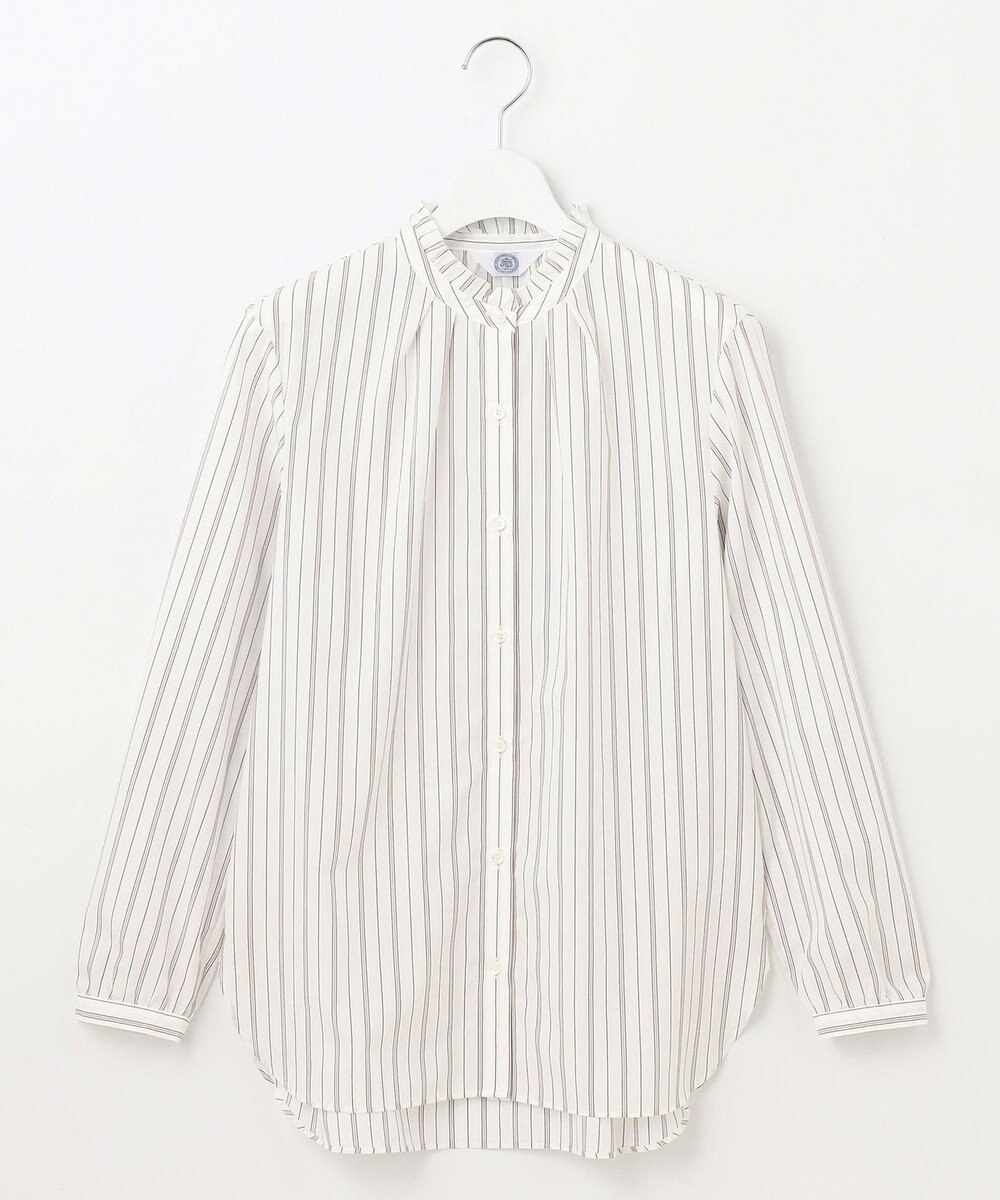 J.PRESS LADIES 【洗える】ランダムストライプ フリルネック ブラウス 