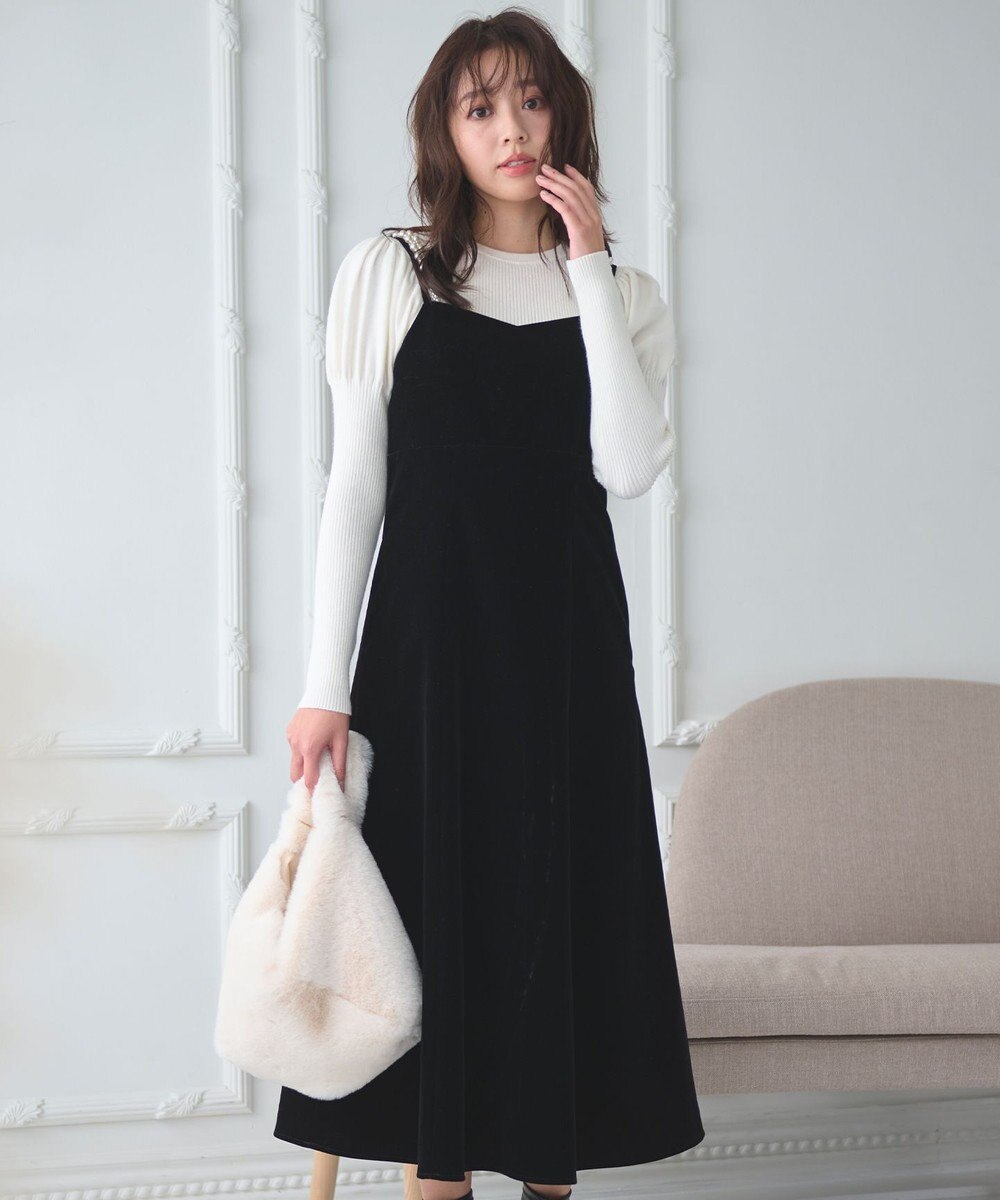 Feroux 【2WAY】パールストラップベロア ジャンスカ 