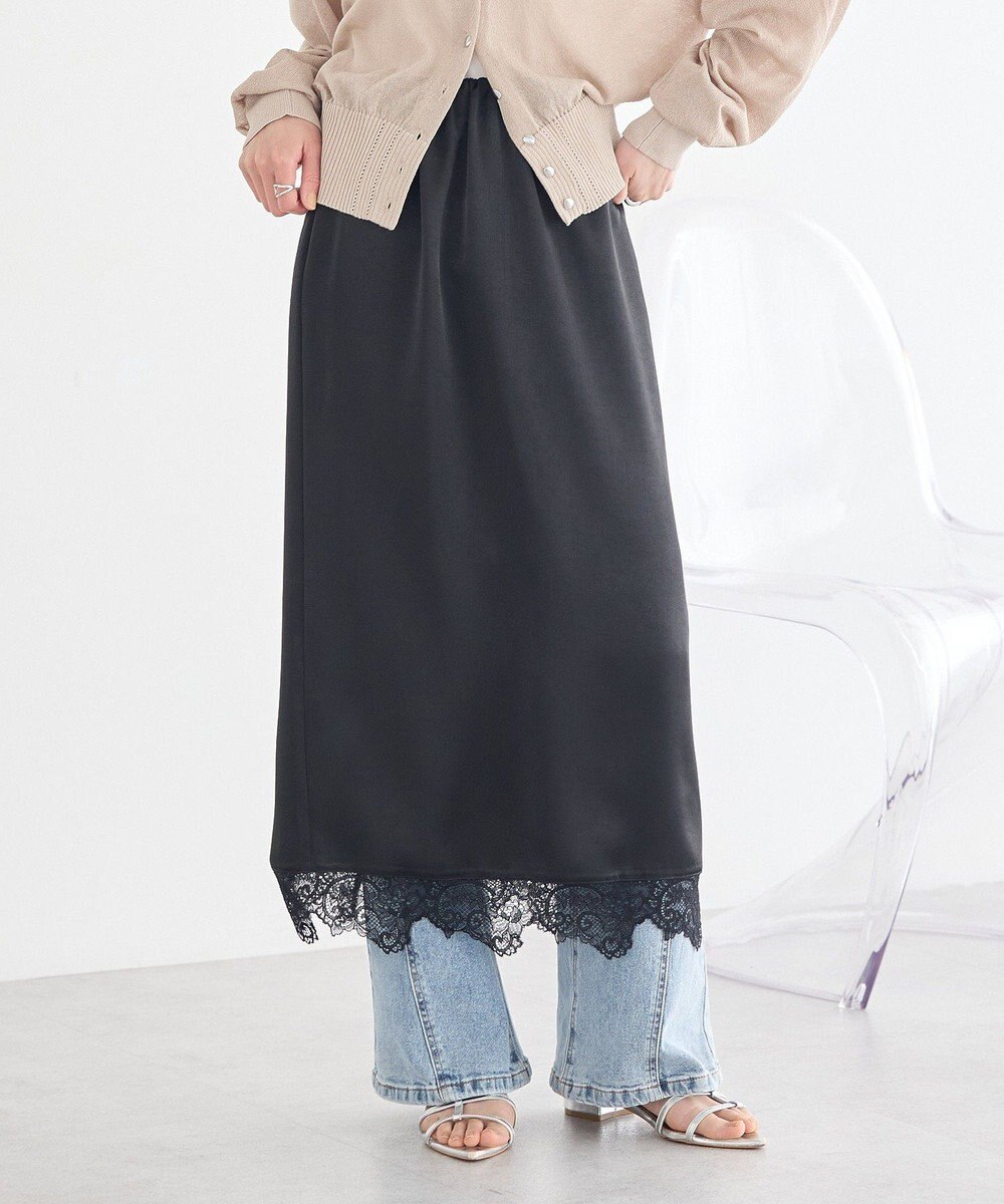 earth music&ecology サテンレーススカート 