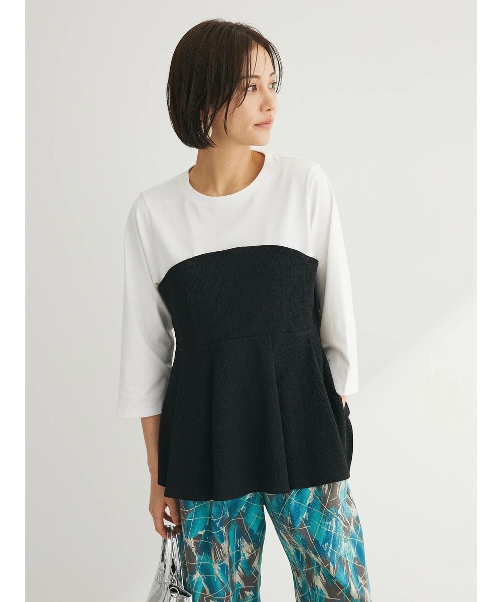 Green Parks ７分袖ビスチェドッキング風カットプルオーバー 