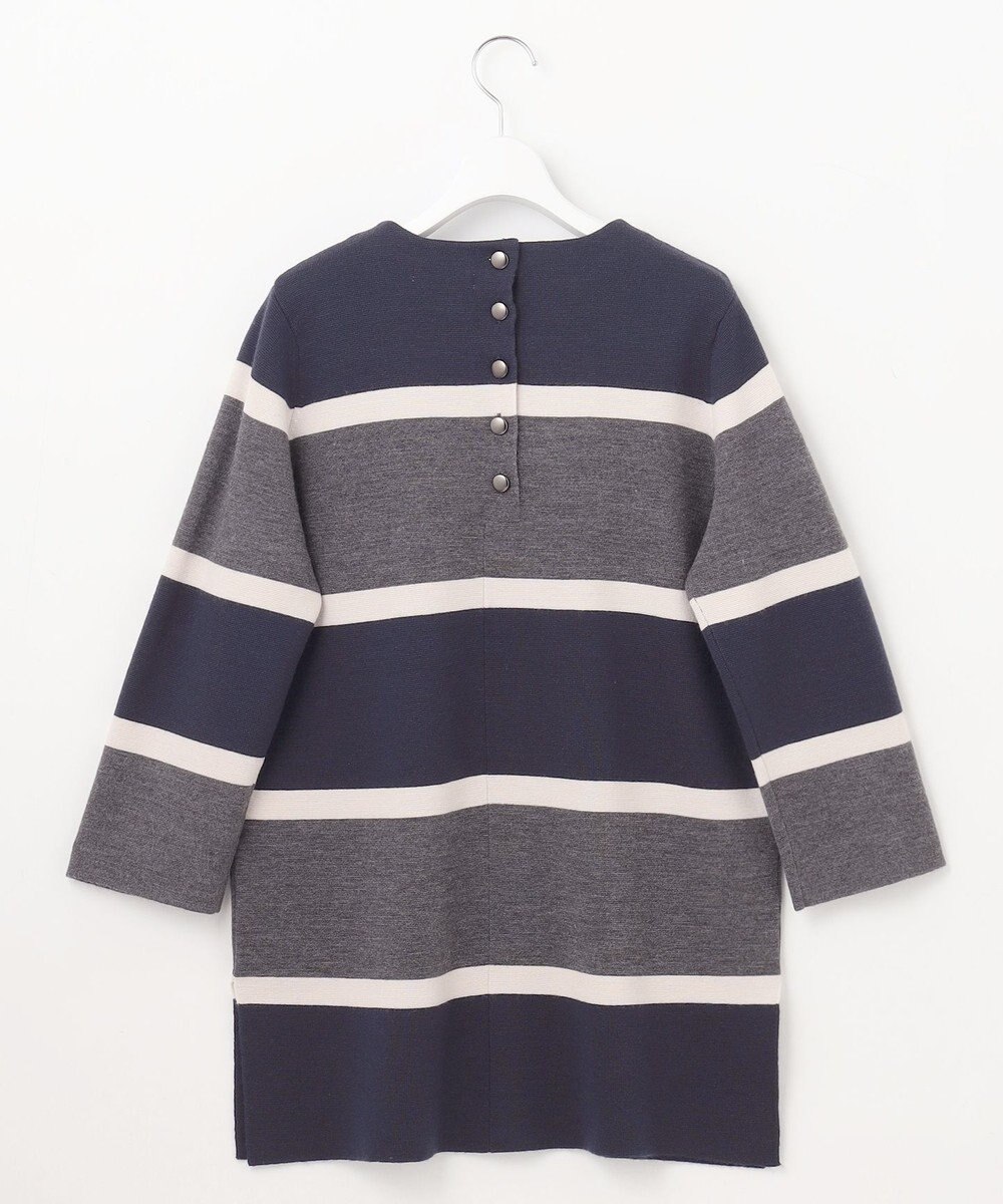 自由区 L 【セットアップ対応・洗える】ウールミラノボーダーチュニック丈 ニット 