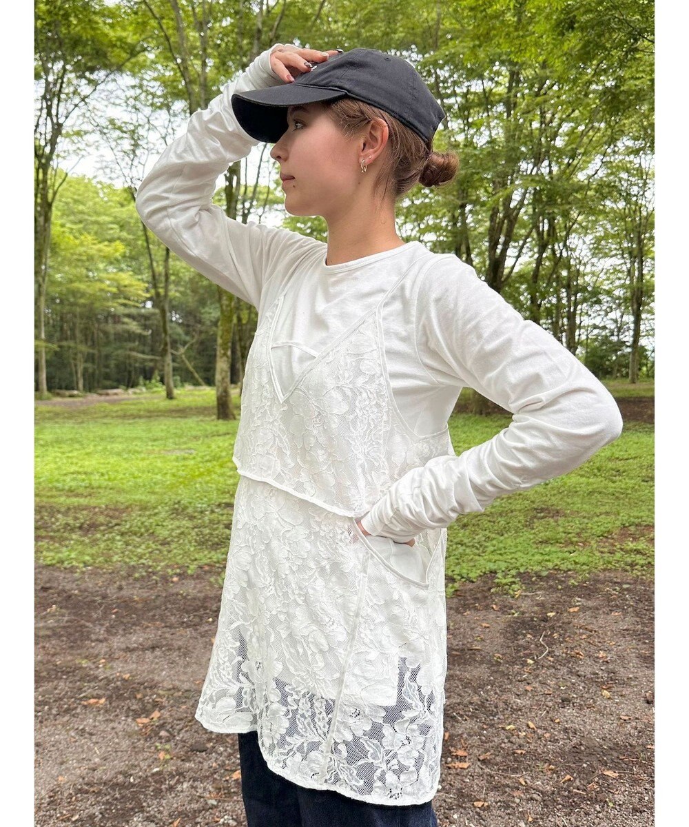 Green Parks AnriettMusee シャーリングスリーブＴシャツ＋レースキャミソールＳＥＴ 