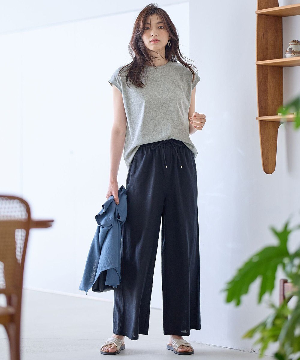 ANY 【ウエストゴム】リネンレーヨンワイドパンツ 