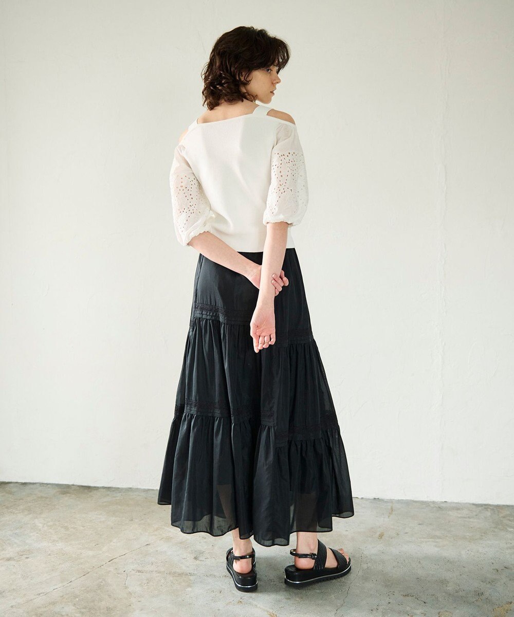 GRACE CONTINENTAL 刺繍パフスリーブニットトップ 