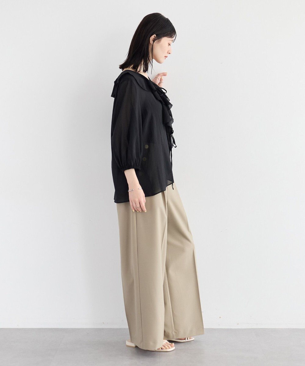 YECCA VECCA ラッフルリボンシアーブラウス 