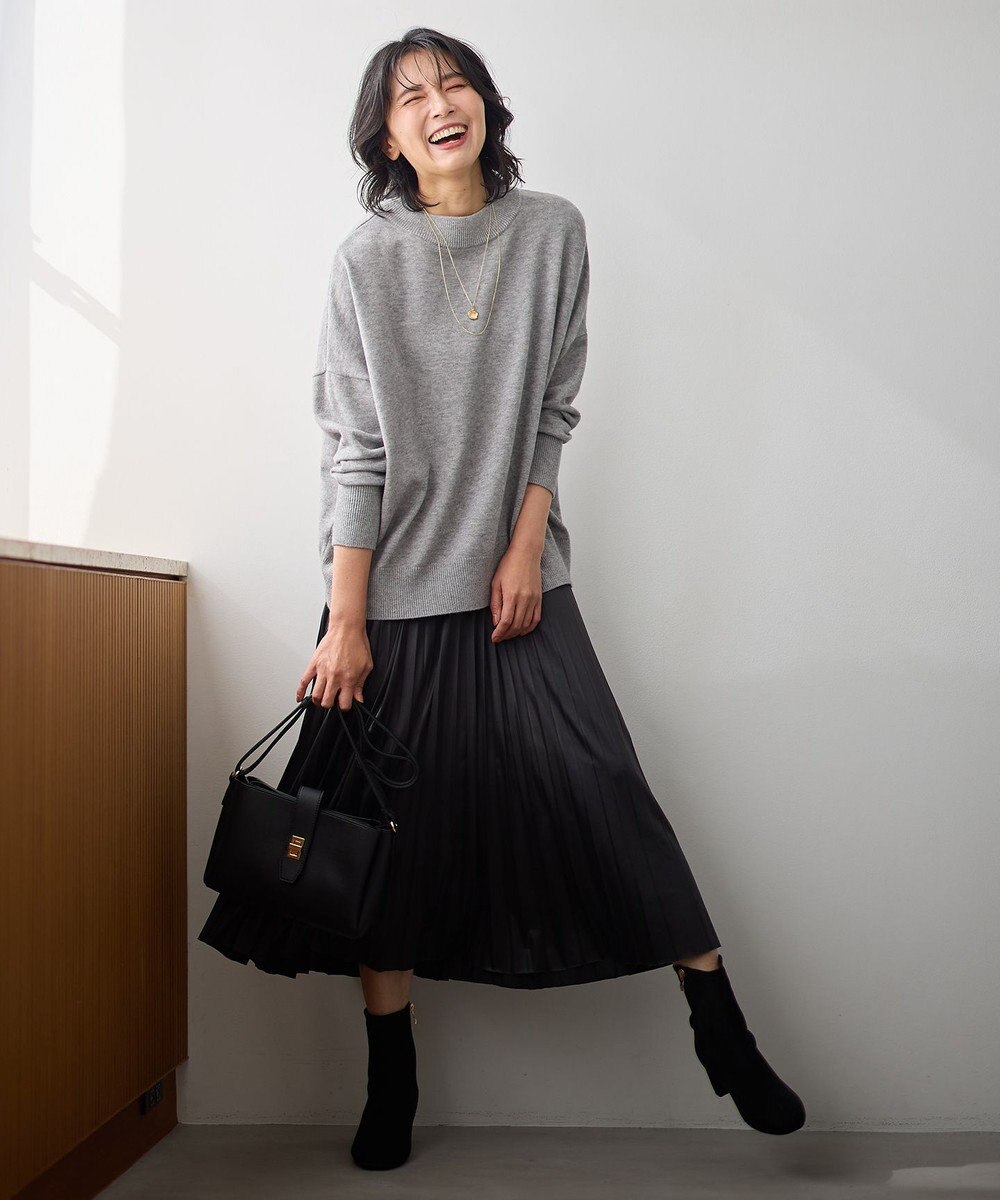 ANY 【ウエストゴム】レザーライクプリーツスカート 