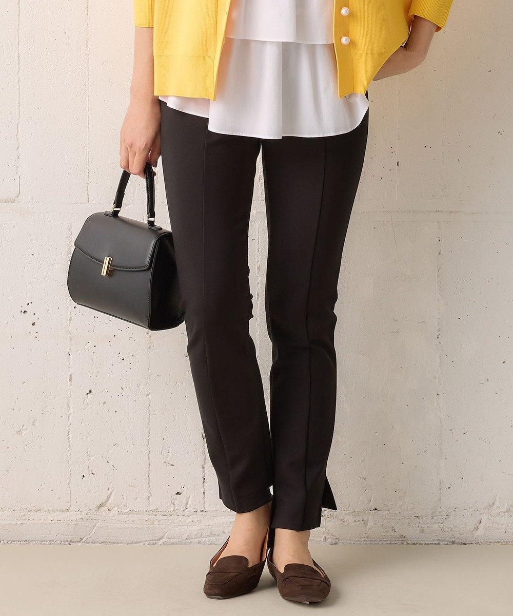 組曲 S 【洗える・ウエストゴム仕様】ハイパワーストレッチサイドスリット パンツ 