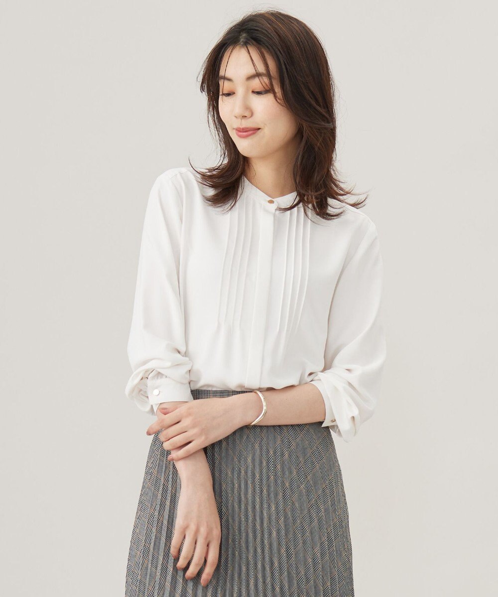 J.PRESS LADIES 【洗える】ヌーディスバックサテン ピンタック ブラウス 