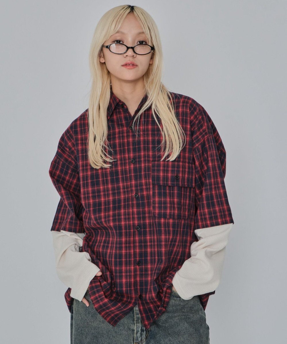WEGO 【ユニセックス着用ITEM/MLサイズ展開】チェックレイヤードシャツ（LS） 