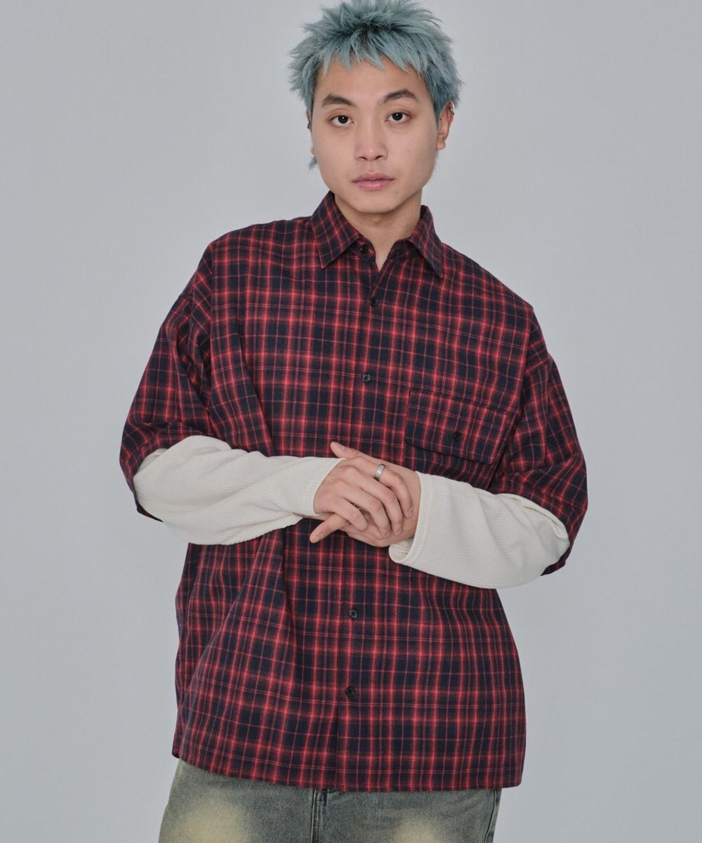 WEGO 【ユニセックス着用ITEM/MLサイズ展開】チェックレイヤードシャツ（LS） 