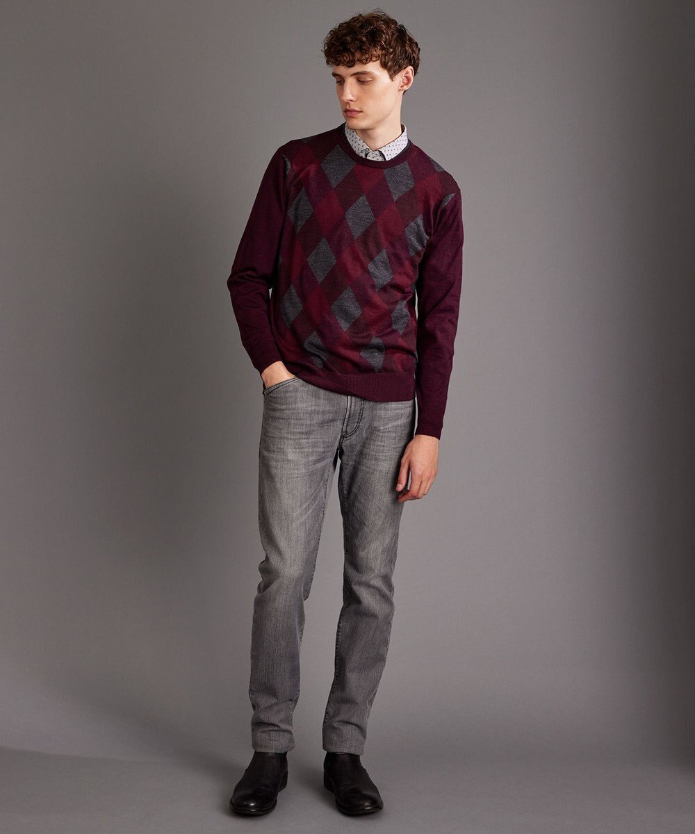 JOSEPH ABBOUD 【滑らかな肌触り/洗える】 エクストラファインメリノアーガイルクルーネック  ニット 