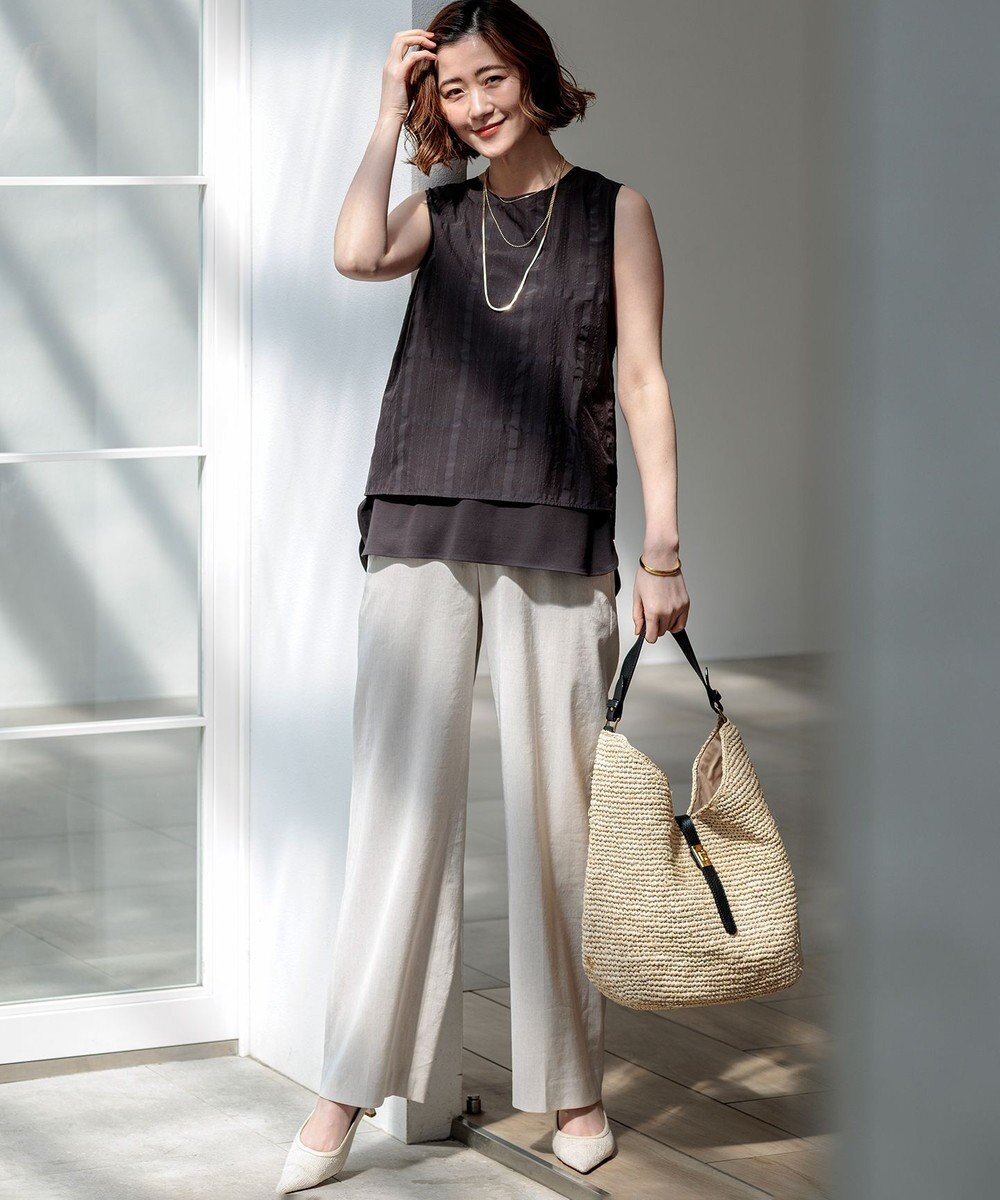 23区 【CanCam・CLASSY.掲載】リネンレーヨンストレッチ ワイドパンツ 
