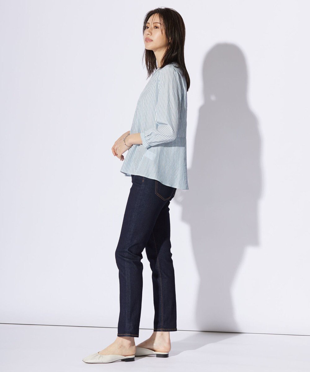 J.PRESS LADIES S 【洗える】コットンアセVis ストライプ クルーネック ブラウス 