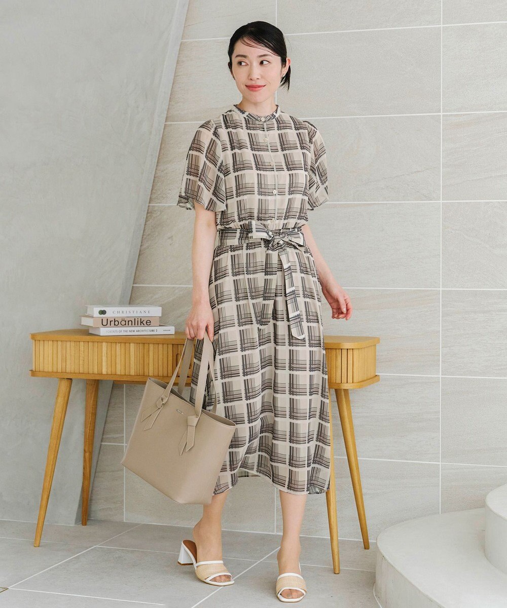 Tiaclasse 【新色追加・洗える】チェック柄フレア袖シアーワンピース 