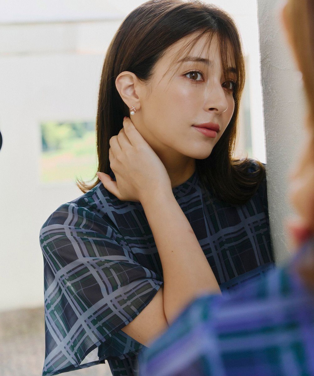 Tiaclasse L 【新色追加・洗える】チェック柄フレア袖シアーワンピース 