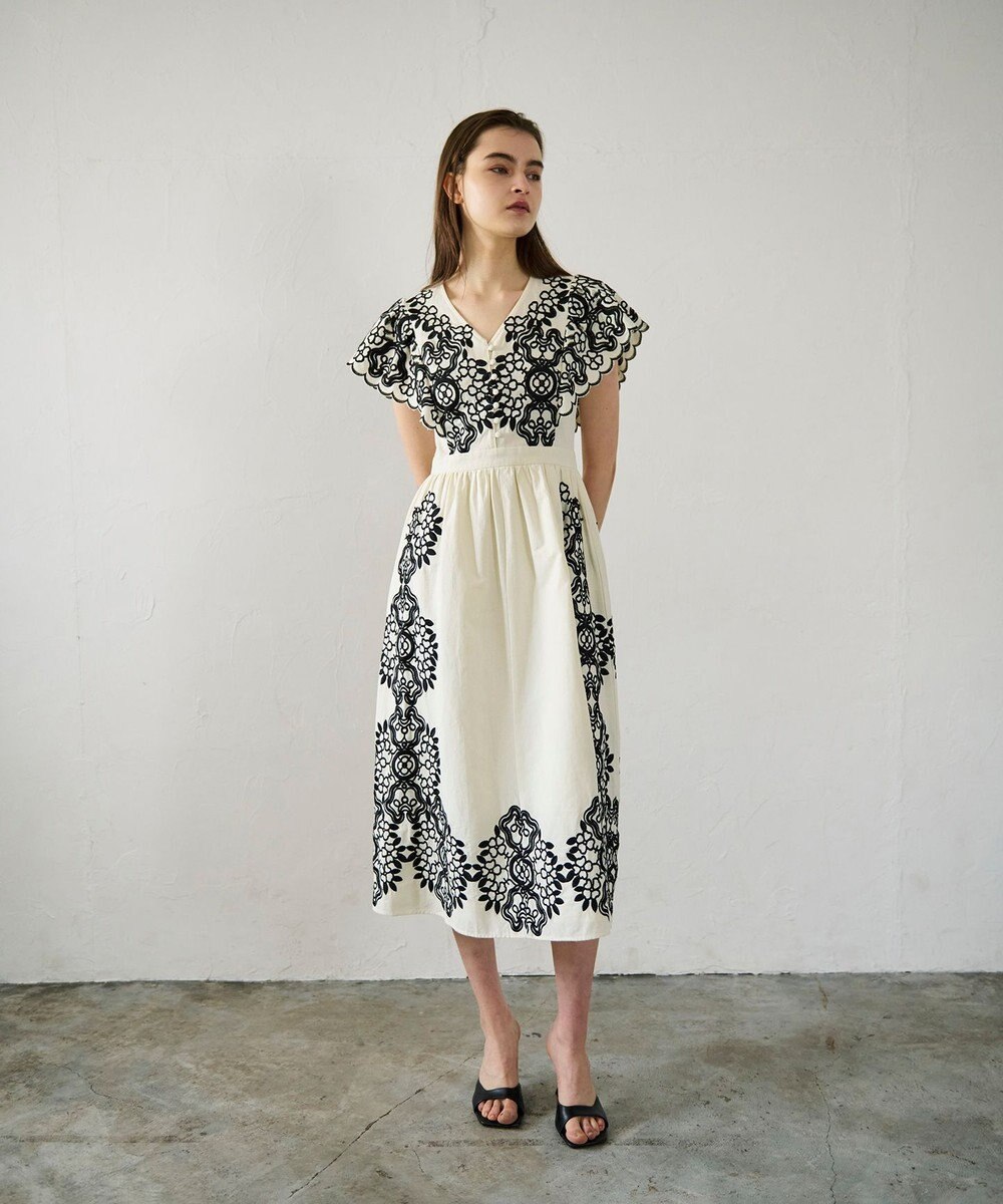 GRACE CONTINENTAL バイカラー刺繍コットンワンピース 