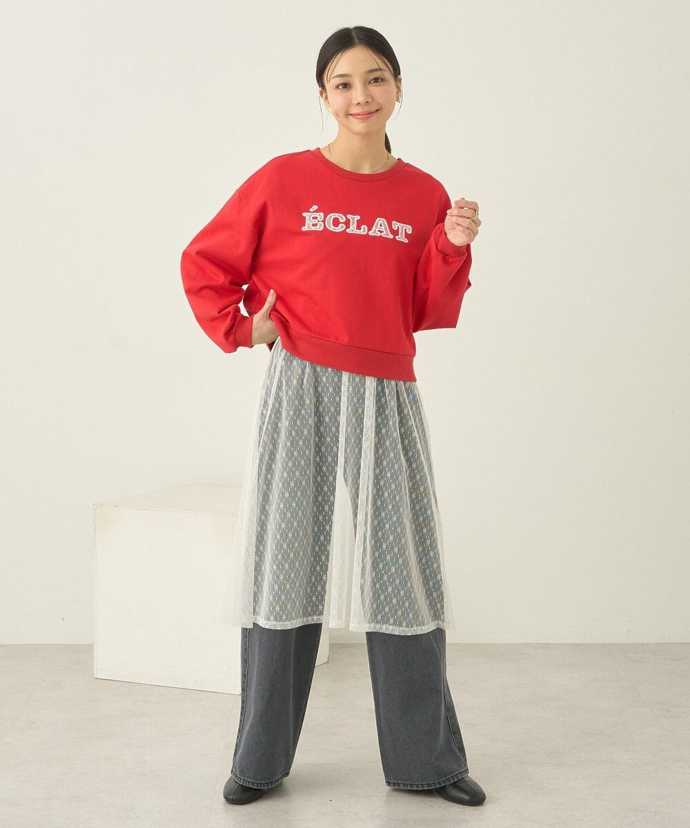 earth music&ecology ＳＥＴ２点レースロゴプルオーバー＋チュールワンピ 