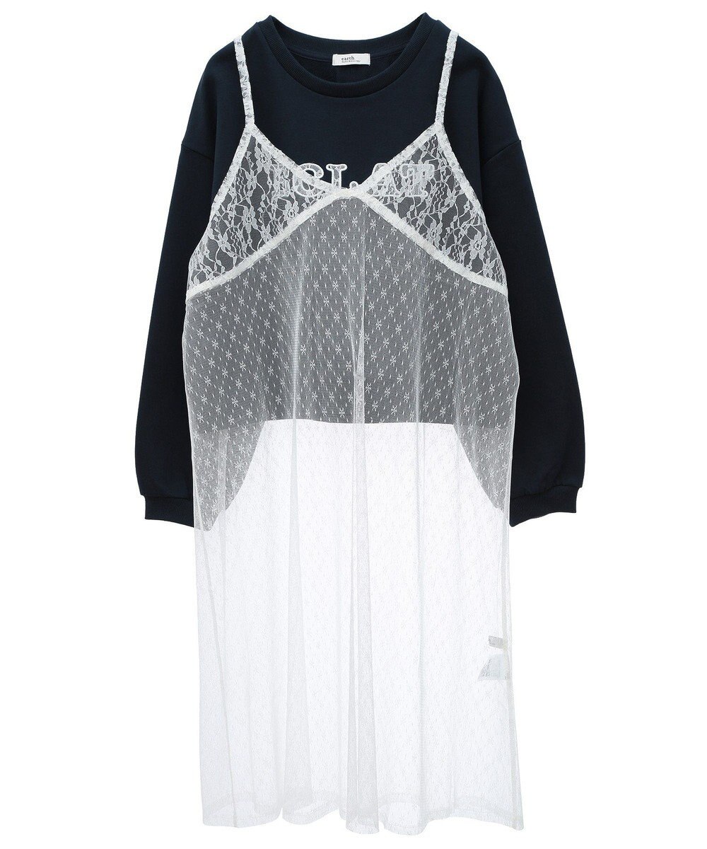 earth music&ecology ＳＥＴ２点レースロゴプルオーバー＋チュールワンピ 