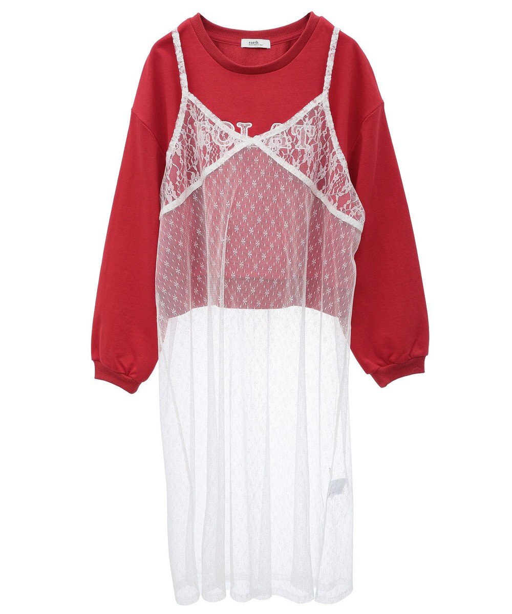 earth music&ecology ＳＥＴ２点レースロゴプルオーバー＋チュールワンピ 