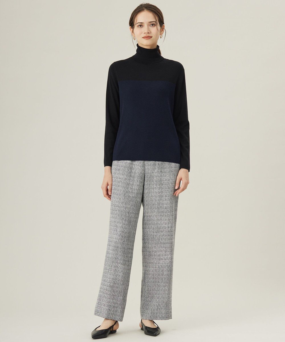 自由区 L 【洗える】シルクウールリブタートルネック ニット 